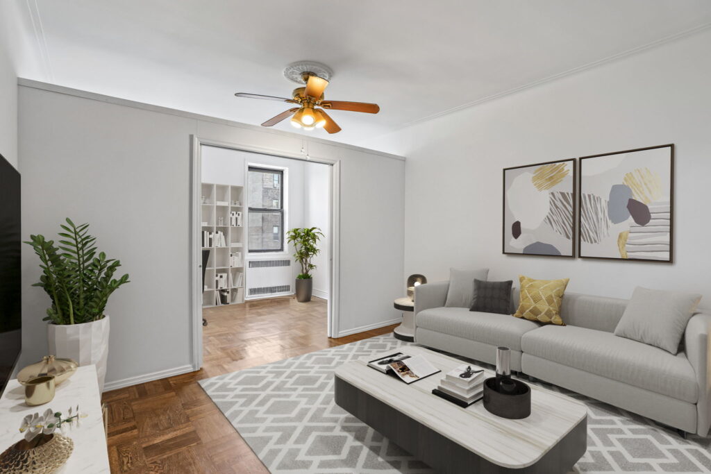 Photo of living room of spacious corner-unit condo for sale in Staten Island New York