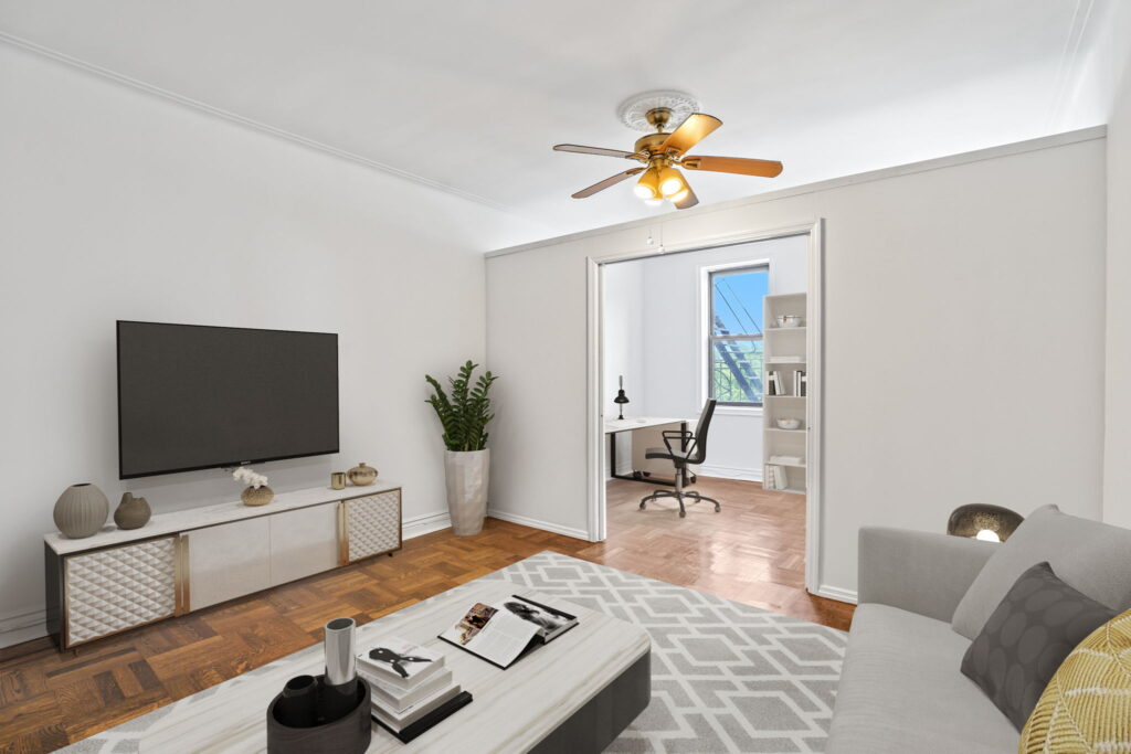 Photo of living room of spacious corner-unit condo for sale in Staten Island New York